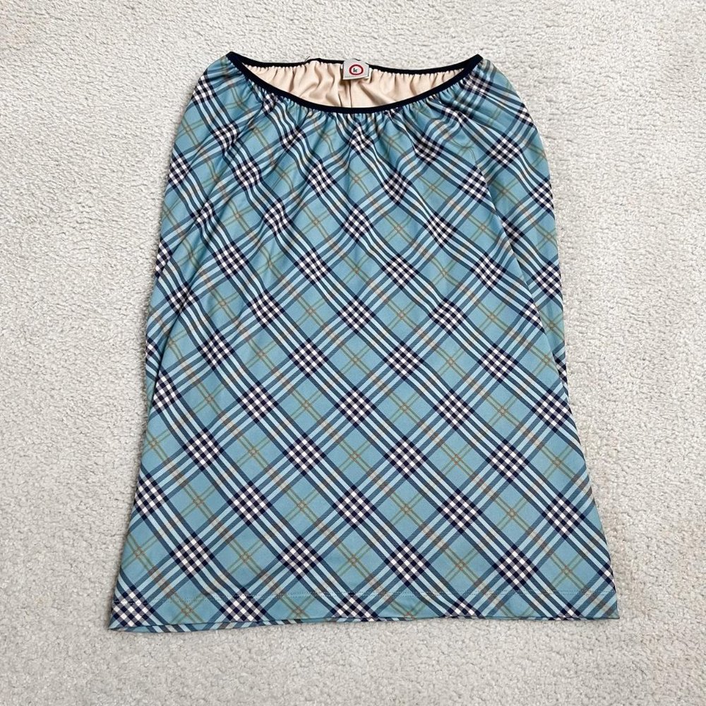 Vintage y2k preppy blue plaid midi skirt